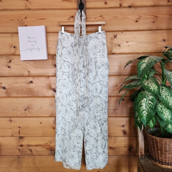 Ellen Tracy Pants - Linda Allard Ellen Tracy 100% Silk Pants Wide Leg Floral Chiffon Sheer Sz 6 X30"
